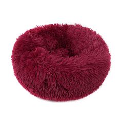 Plush Pet Bed, Round - 23in Wine Red