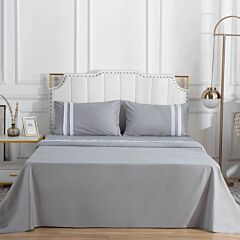100% Cotton Bed Sheet Set With Macrame 400tc, Twin/full/queen/king - Twin Gray