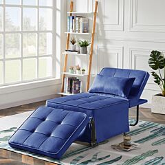 Velvet Folding Sofa Bed Sleeper Chair With Adjustable Backrest - White