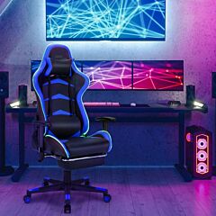 Massage Led Gaming Chair With Lumbar Support And Footrest - Red