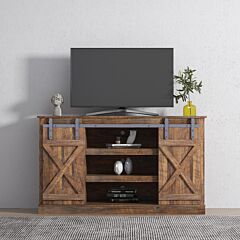Rustic Style Farmhouse Sliding Barn Door Tv Stand For Tv Up To 65 Inch Flat Screen Media Console Table Storage Cabinet Wood Entertainment Center Sturdy Ranch  Xh - Walnut