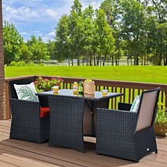 3 Pieces Patio Rattan Furniture Set With Cushion And Sofa Armrest - White