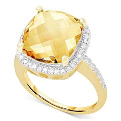 Vt Citrine (6 Ct. T.w.) And White Diamond (1/10 Ct. T.w.) Ring In 18k Gold Over Sterling Silver - 9