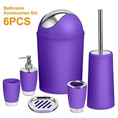 Bathroom Accessories Set 6 Pcs Bathroom Set Ensemble Complete Soap Dispenser Toothbrush Holder - Blue