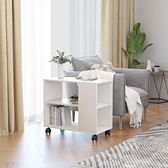 Free Shipping Sofa Side Table On Wheels With Storage Rack For Easy Assembly At Home/room/office - White+original Wood