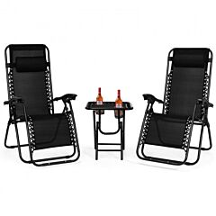 Pool Garden Patio Portable Zero Gravity Folding Reclining Lounge Chairs Table 3 Pieces Set - Gray