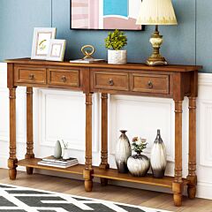 Console Table Sofa Table For Entryway With Drawers And Long Shelf Rectangular (antique Walnut) - Walnut
