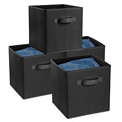 4 Pack Foldable Storage Cube Bins Cloths Closet Space Organizer Basket Shelves Box - Black