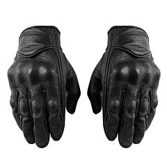 Genuine Leather Motorcycle Gloves Perforated Full Finger Touch Scree M L Xl Xxl - Xl
