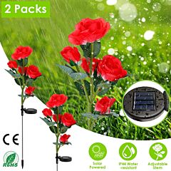 2pcs Solar Powered Lights Outdoor Rose Flower Led Decorative Lamp Water Resistant Pathway Stake Lights - Pink