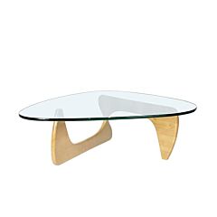 Modern Triangle Shaped Glass Coffee Table Living Room Furniture - Light Walnut