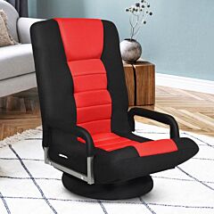 360-degree Swivel Gaming Floor Chair With Foldable Adjustable Backrest - Red