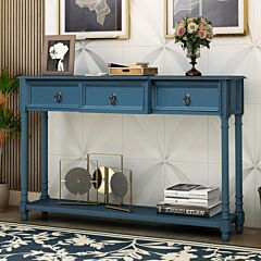 Console Table Sofa Table With Drawers For Entryway With Projecting Drawers And Long Shelf (espresso) - Antique Navy