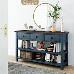 Retro Design Console Table With Two Open Shelves, Pine Solid Wood Frame And Legs For Living Room - Espresso