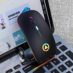 Rechargeable Mouse Wireless Led Backlit Mice Usb Optical Ergonomic Gaming Mouse Pc Computer Mouse - Black