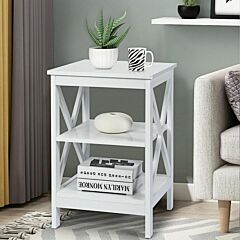 3-tier Nightstand End Table With X Design Storage - White