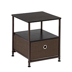 Nightstand 1-drawer Shelf Storage- Bedside Furniture & Accent End Table Chest For Home, Bedroom, Office, College Dorm, Steel Frame, Wood Top, Easy Pull Fabric Bins - Brown