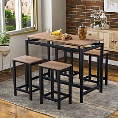 5-piece Kitchen Counter Height Table Set, Industrial Dining Table With 4 Chairs - Brown