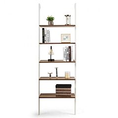 5-tier Wood Look Ladder Shelf With Metal Frame For Home - Brown