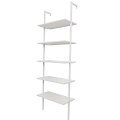 5-shelf Wood Ladder Bookcase With Metal Frame, Industrial 5-tier Modern Ladder Shelf Wood Shelves Xh - Dark Walnut And Black Frame