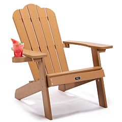 Tale Adirondack Chair Backyard Outdoor Furniture Painted Seating With Cup Holder All-weather And Fade-resistant Plastic Wood For Lawn Patio - Brown