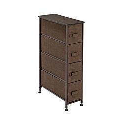 Narrow Dresser, Vertical Storage Unit With 4 Fabric Drawers, Metal Frame, Slim Storage Tower, 7.9" Width, For Living Room, Kitchen, Small Space, Gap, Brown - Beige