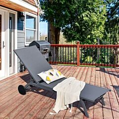 6-position Adjustable Fabric Outdoor Patio Recliner Chair - Black