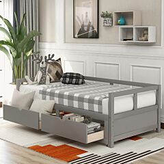 Wooden Daybed With Trundle Bed And Two Storage Drawers , Extendable Bed Daybed,sofa Bed For Bedroom Living Room - White