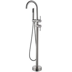 Multi-function Double Handle Floor Mounted Freestanding Tub Filler Shower - Silver