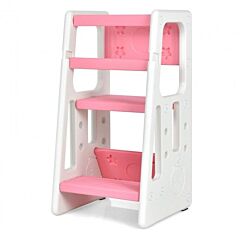 Kids Kitchen Step Stool With Double Safety Rails - Pink