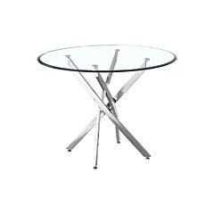 Artisan Contemporary Round Clear Dining Temperedglass Table With Chrome Legs - Gold