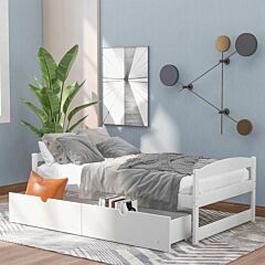 Twin Size Platform Bed, With Two Drawers - White