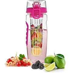 Fruit Infuser Water Bottle 32oz Juice Shaker Sport W/ Flip Top Lid Anti-slip Grips For Office Home Sport Running Walking Hiking - Pink