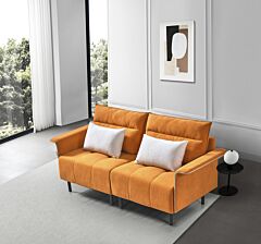 Hq-282 Sofa Couch, Suede Mid-century Tufted Love Seat For Living Room - Orange