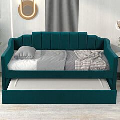 Upholstered Twin Daybed With Trundle - Green