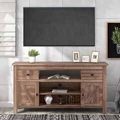 Modern, Stylish Functional Furnishing Particleboard Tv Stand With Two Drawers And Open Style Shelves Sliding Doors And Adjustable Shelf, Barnwood - Espresso