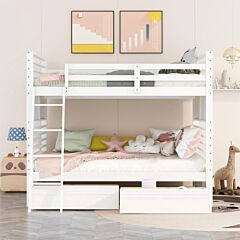 Full Over Full Wood Bunk Bed With Two Drawers - Gray