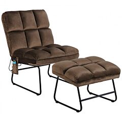 Massage Chair Velvet Accent Sofa Chair With Ottoman And Remote Control - Brown