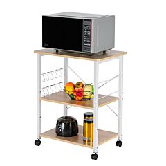 Baker's Rack 3-tier Kitchen Utility Microwave Oven Stand Storage Cart Workstation Shelf(vintage Board Top Black Metal Frame) Rt - Light Beige / White