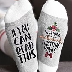 New Funny Winter Creative Art Lettered Wine Socks Xmas Gift If You Can Read Watching Christmas Movies Home - Black
