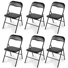 White Plastic Folding Chair For Wedding Commercial Events Stackable Folding Chairs With Padded Cushion Seat - Black-6 Pieces