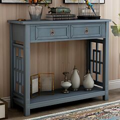 Console Table With 2 Drawers And Bottom Shelf, Entryway Accent Sofa Table (white) - Antique Navy