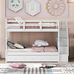 Stairway Twin-over-twin Bunk Bed With Three Drawers For Bedroom, Dorm - Gray - Gray