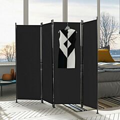 4-panel Room Divider Folding Privacy Screen With Adjustable Foot Pads - Coffee