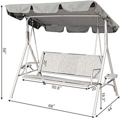 3 Person Patio Swing Seat With Adjustable Canopy For Patio, Garden, Poolside, Balcony - Beige
