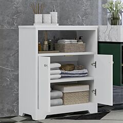 Grey Bathroom Storage Cabinet With Adjustable Shelves, Freestanding Floor Cabinet For Home Kitchen, Easy To Assemble - White