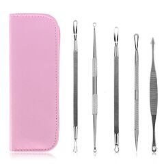 5 Pcs Blackhead Remover Kit Pimple Comedone Extractor Tool Set Stainless Steel - Black