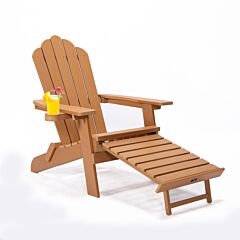 Tale Folding Adirondack Chair With Pullout Ottoman With Cup Holder, Oversized, Poly Lumber,  For Patio Deck Garden, Backyard Furniture, Easy To Install,. Banned From Selling On Amazon - Brown