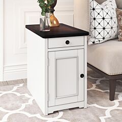 Retro Stylish Nightstand, Two-tone Classic Vintage Livingroom End Table Side Table With Usb Ports And One Multifunctional Drawer With Cup Holders, Brown - Antique Gray
