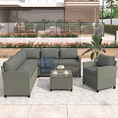 Patio Furniture Set, 5 Piece Outdoor Conversation Set, With Coffee Table, Cushions And Single Chair - Grey